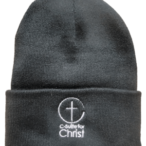 Black knit cap with C-Suite for Christ logo