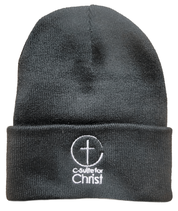 Black knit cap with C-Suite for Christ logo