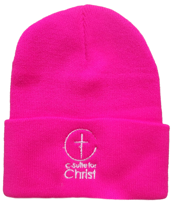 Hot Pink knit cap with C-Suite for Christ logo
